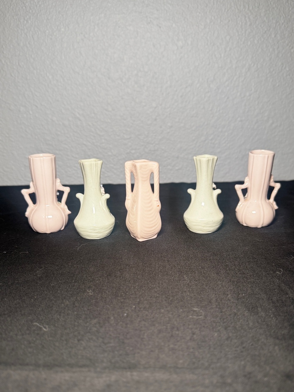 Vintage German Miniature Porcelain Bud Vases Set of 5 Applied 3D Floral Accents - Picture 2 of 14